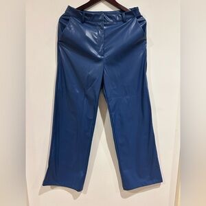 Blue Faux Leather Pants
